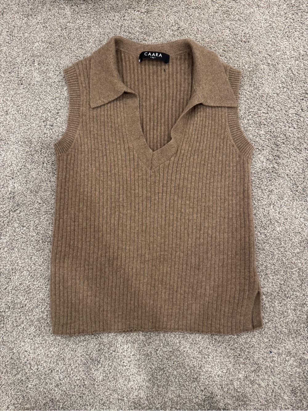 CAARA 100% Cashmere Ribbed Sleeveless Sweater Vest | Camel | XS